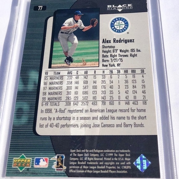 1999 Alex Rodriguez Upper Deck “Black Diamond” Card w/ foil type finish - Picture 3 of 10